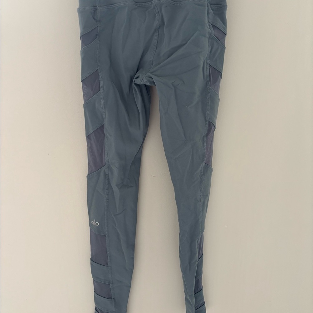 Alo Slate Blue Leggings with Side Mesh Panels - Picture 2 of 3